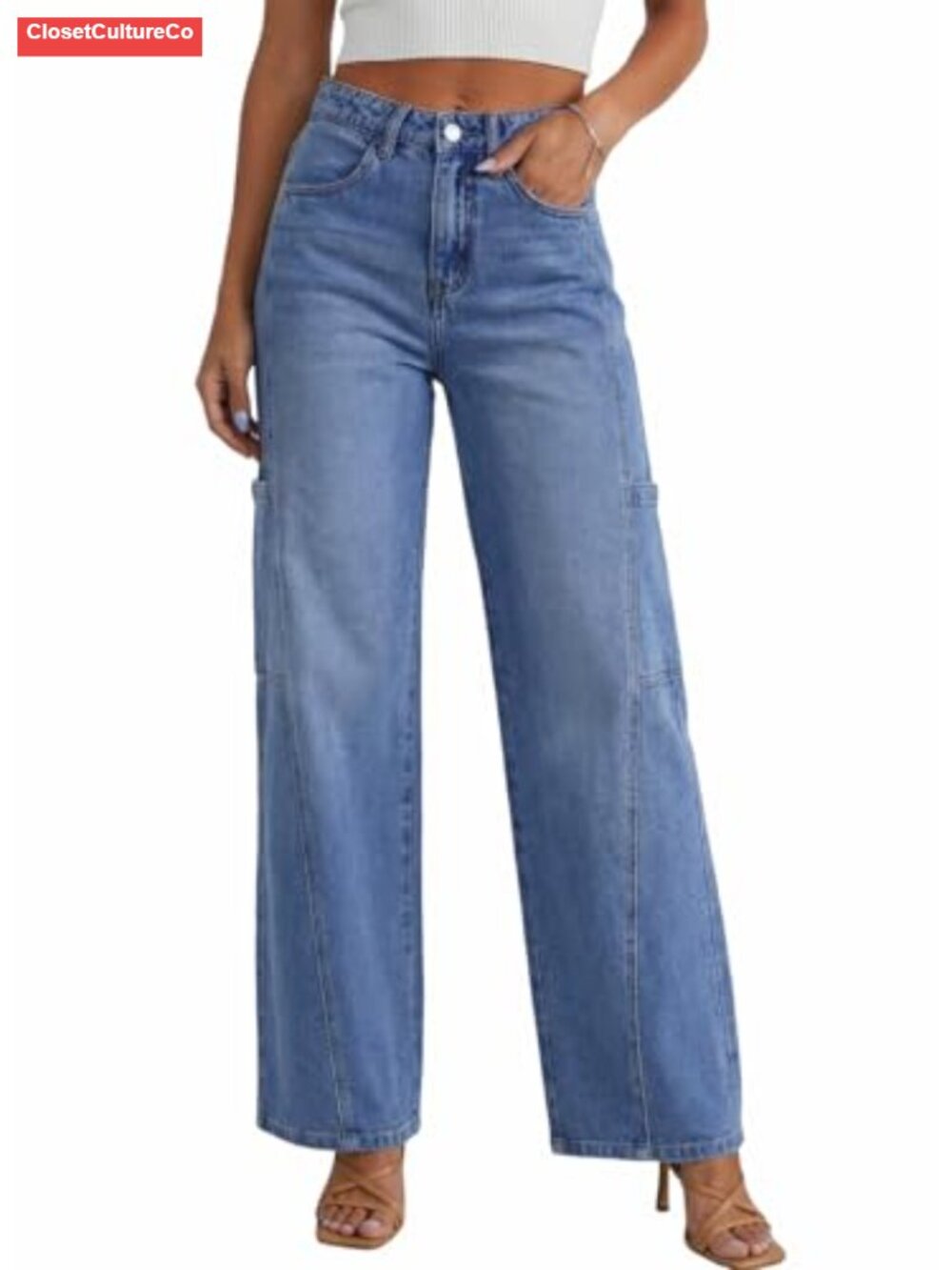 High Waisted Baggy Wide Leg Cargo Jeans Loose Fit Denim Pants